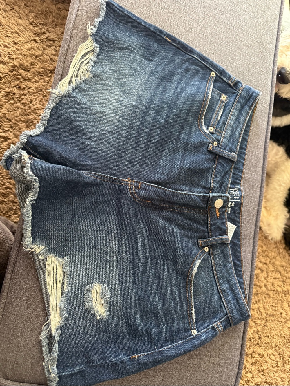 Time and Tru Dark Blue Distressed Denim Shorts
